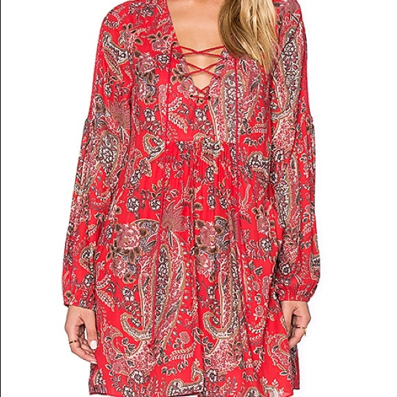 Free People Red Paisley Tunic Mini Dress - Picture 4 of 8
